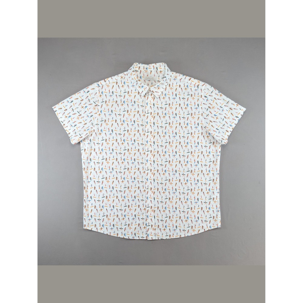 Cotton & Co Surfer Surfboard Print Cotton Button Up Shirt XL